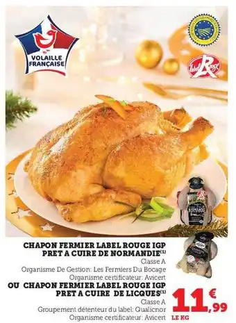 U Express Chapon fermier label rouge igp prêt à cuire de normandie ou de licques offre