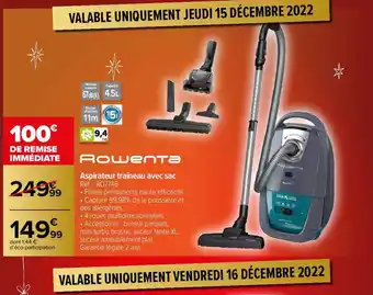 Carrefour Rowenta aspirateur traineau avec sac offre