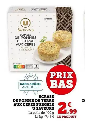 Super U Écrasé de pomme de terre aux cèpes surgelé u saveurs offre