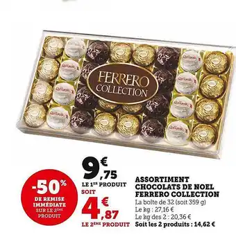 Super U Assortiment chocolats de noël ferrero collection offre
