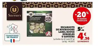 Super U Escargots de bourgogne label rouge surgelés u saveurs offre