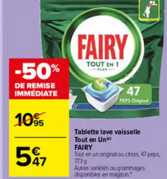 Carrefour Market Tablette lave vaisselle Tout en un Fairy offre