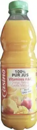 Géant Casino Bon plan sur le Pur jus Vitamines A&C Orange,Pomme,Carotte,Mangue offre