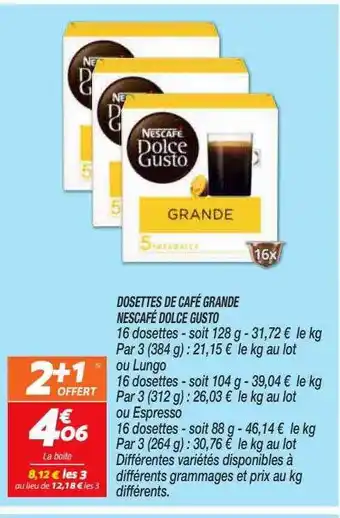 Netto Dosettes de café grande nescafé dolce gusto offre
