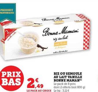 U Express Riz ou semoule au lait vanille bonne maman offre