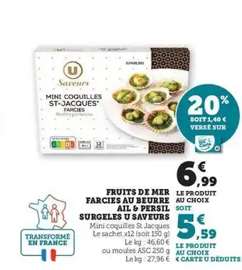 U Express Fruits de mer farcies au beurre ail & persil surgelés u saveurs offre