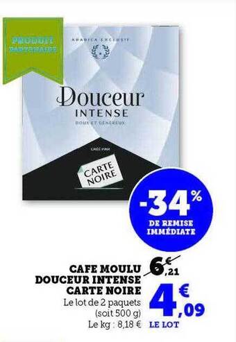 Hyper U Café moulu douceur intense carte noire offre