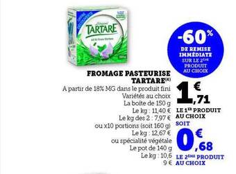 Hyper U Fromage pasteurisé tartare offre