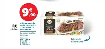 Hyper U Bûche glacée scène de noël 3 chocolats u saveurs offre