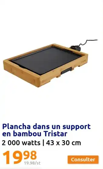 Plancha dans un support en bambou tristar