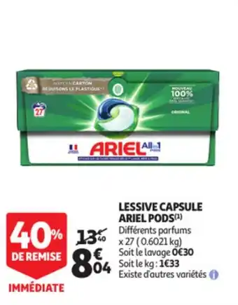 Auchan Lessive capsule ariel pods offre