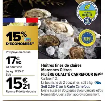 Carrefour Market Huîtres fines de claires marennes oléron filiere qualité carrefour igp offre