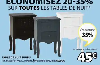 JYSK Table De Nuit Sunds offre