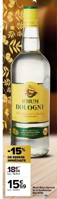 Rhum Blanc Agricole de La Guadeloupe Bologne