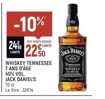 Spar Whiskey tennessee 7 ans d'âge 40% vol. jack daniel's offre