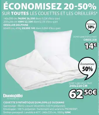 JYSK Couette synthétique dunlopillo Suzanne offre