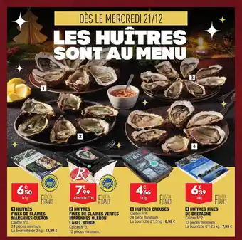 ALDI Huîtres fines de claires marennes oléron, huîtres fines de claires vertes marennes oléron, huîtres creusés, huîtres fines de offre