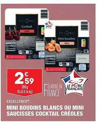 ALDI Mini boudins blancs ou mini saucisses cocktail créoles excellence offre