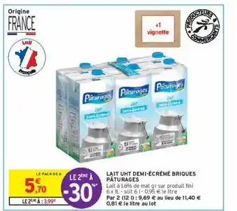 Intermarché Contact Lait uht demi-écrémé briques pâturages offre