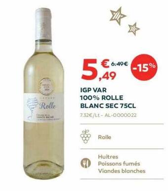 Cabesto Igp var 100% rolle blanc sec 75cl offre