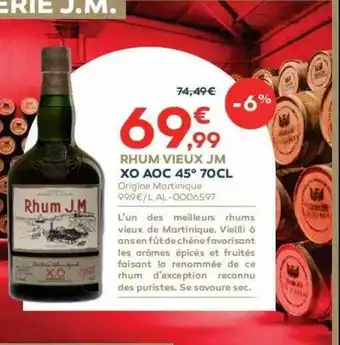 Rhum vieux jm xo aoc 45° 70cl