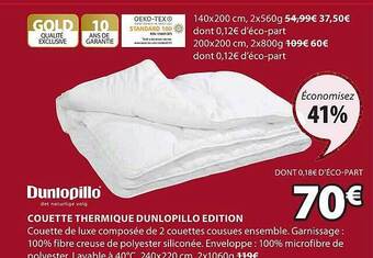 JYSK Couette thermique dunlopillo édition offre