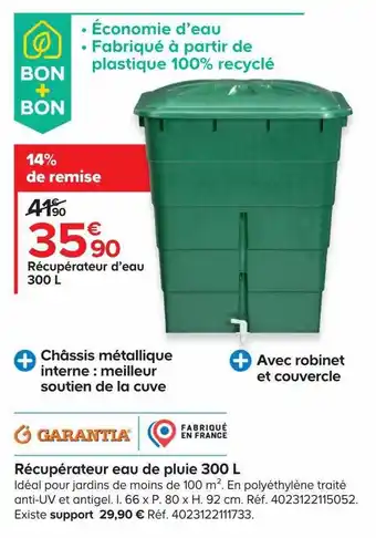 Castorama Récupérateur d'eau de pluie 300l garantia offre