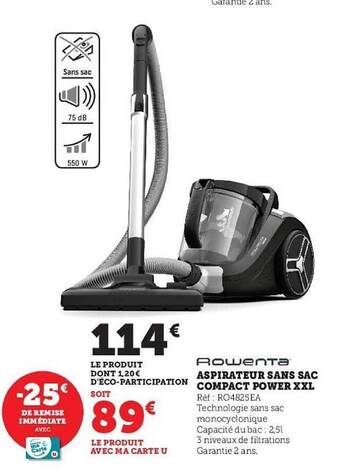 Hyper U Aspirateur sans sac compact power xxl rowenta offre