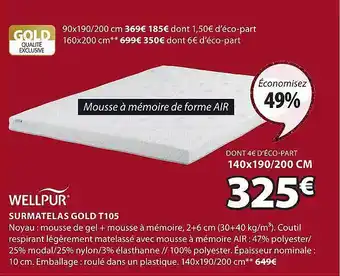 JYSK Surmatelas gold t105 wellpur offre
