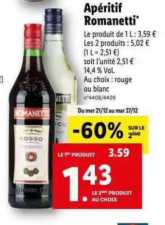 Lidl Apéritif romanetti offre