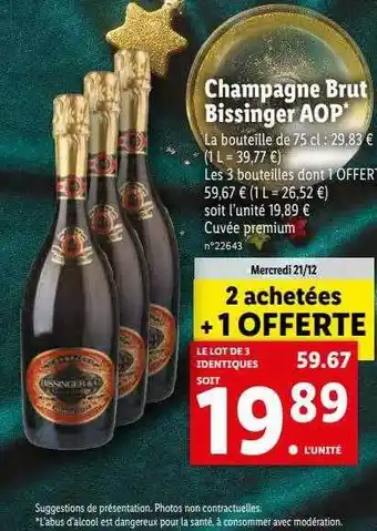 Lidl Champagne brut bissinger aop offre