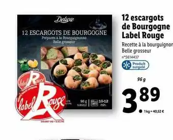Lidl 12 escargots de bourgogne label rouge deluxe offre