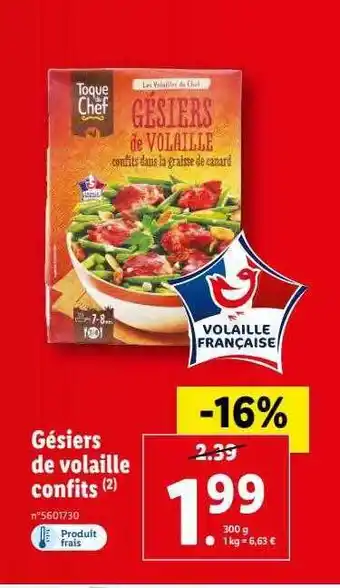Lidl Gésiers de volaille confits toque du chefs offre