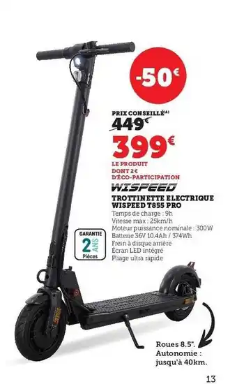 Hyper U Trottinette électrique wispeed t855 pro offre