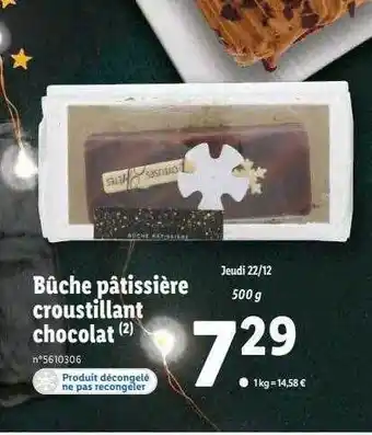 Lidl Bûche pâtissière croustillant chocolat offre