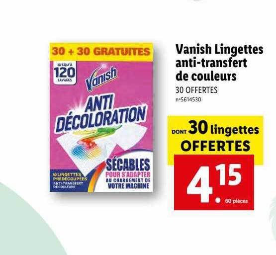 Promo Vanish lingettes antitransfert de couleurs chez Lidl