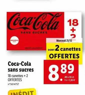 Lidl Coca-cola sans sucres offre