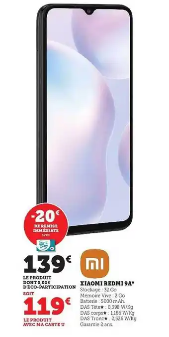 Hyper U Xiaomi redmi 9a offre