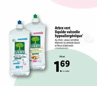 Lidl Arbre vert liquide vaisselle hypoallergénique offre