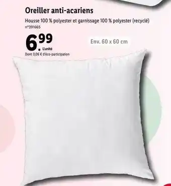 Lidl Oreiller anti-acariens offre