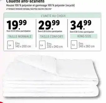 Lidl Couette anti-acariens offre