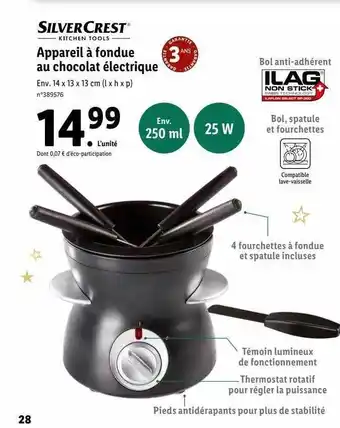 Lidl Appareil à fondue au chocolat électrique silver crest offre