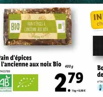 Lidl Pain d'épices à l'ancienne aux noix bio offre