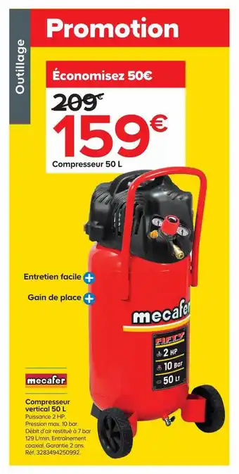 Castorama Compresseur vertical 50l mecafer offre