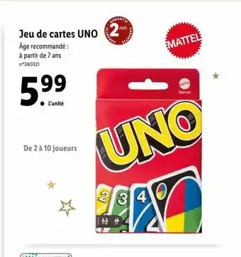 Lidl Jeu de cartes uno offre