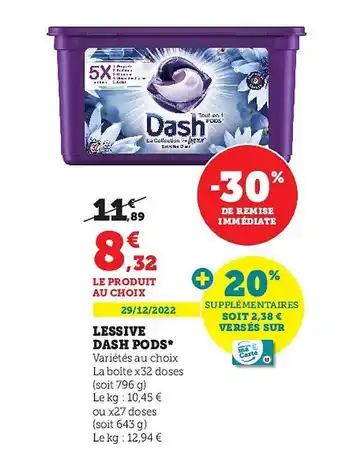 Hyper U Lessive dash pods offre