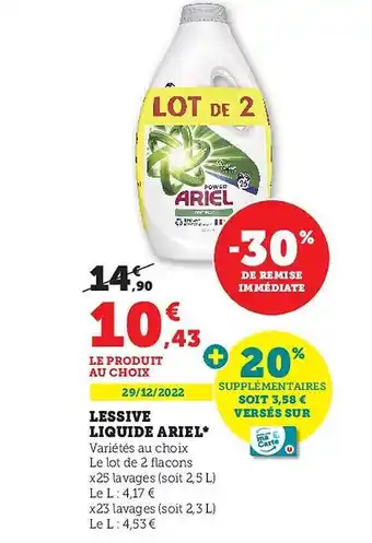 Hyper U Lessive liquide ariel offre