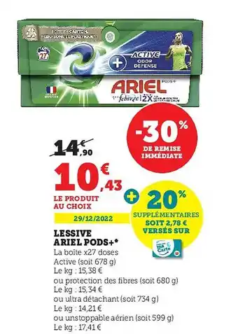 Hyper U Lessive ariel pods+ offre