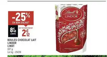 Spar Boules chocolat lait lindor lindt offre