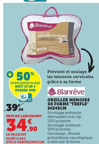 Hyper U Oreiller mémoire de forme offre